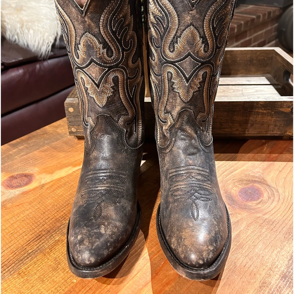 ‼️SOLD‼️CORRAL BLACK EMBROIDERY J TOE MEN'S LEATHER WESTERN BOOTS SIZE 9D